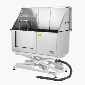 Electric Lift Dog Washing Station, 50 inch Professional Stainless Steel Pet Grooming Tub w/ PE Water Filter Board