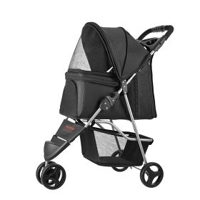 Pet Stroller, 35 lbs Weight Capacity, Foldable Dog Stroller Cart, 3 Wheels Cats Stroller with Mesh Windows and Cup Holders